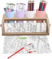 Table Paper Roll Dispenser - Drawing Paper Dispenser | Easel and Storage Unit for Children Home Wooden Paper High Capacity with Containers