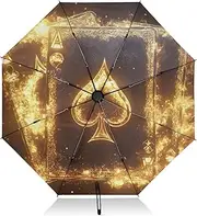 [PDZRMY] UV Protection Travel Umbrella Poker Flame Black Compact for Rain and Sun - Auto Open and Close UPF 50+ Windproof Portable 46” Sun Umbrella for Women and Men