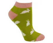 Ladies Bamboo Trainer Socks | Miss Sparrow | Breathable Low Cut Socks for Women - Rabbits (Lime)