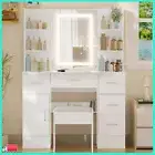 Vanity Dressing Table Set W/ LED Light Mirror Stool Storage Cabinet Drawer Shelf