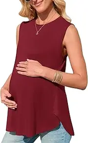 [FMEYOA] Women's Maternity Tank Top Summer Sleeveless Crewneck Pregnancy Shirts Side Split Maternity Clothes
