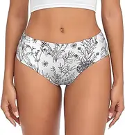 [SAAKE] Flowering Herbs and Herbaceous Plants Print Women's Briefs XS S M L XL XXL 3XL 4XL Plus Size Briefs Bikini Ladies Underpants, Black, Medium