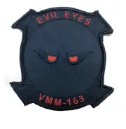 4" MARINE CORPS VMM-163 EVIL EYES BLACKOUT HOOK & LOOP EMBROIDERED PATCH