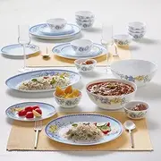Larah by Borosil Blue Sapphire Kohinoor Series Opalware Dinner Set | 27 Pcs for Family of 6 | Microwave & Dishwasher Safe | Bone-Ash Free | Crockery Set for Dining & Gifting | Plates & Bowls | White