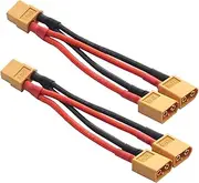 2PCS 14AWG XT60 Parallel Battery Connector 2-Male to 1-Female XT-60 Cable Dual Extension Y Splitter Harness Adapter for RC Multicopter Quadcopter Aircraft,3.93"