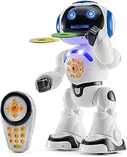 Top Race Remote Control Walking Talking Toy Robot, Dances, Sings, Reads Stories, Math Quiz, Shooting Discs, and Voice Mimicking.