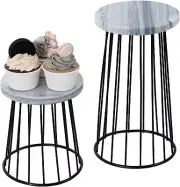 White Marble and Black Metal Wire Circular Risers, Cake Stands, 2 Piece Set