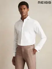 Reiss White Storm Double Cuff Double-Cuff Two-Fold Cotton Shirt (F77474) | $195