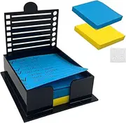 Daily Treasures Sticky Note Holder with Stencil,3.7×3.5×1.2in Post Note Holder with 2pcs Sticky Notes,Black Acrylic Post It Note Holder with Anti-Skidding Mats for Dorm Room and Office Desk Organizer