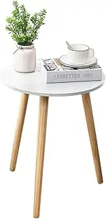 Round Side Table, Wooden Tray Table, Nightstand, Coffee End Table for Small Spaces, Living Room, Bedroom, Balcony, Easy Assembly Boho Bedside Table with Natural Wood Legs (40x52cm)