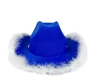 [Uonguon] Cowboy Hat Feather, Blue Cowgirl Hat, Party Costumes Headgear, Feather Boa Trimmed, Felt Western Headwear, Headpiece Accessories For Women & Men, 21.65-23.62 Inches