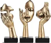 oliruim 3 Pcs Thinker Small Statue Set - Golden Black Abstract Art Sculpture Modern Living Room Shelf Aesthetic Decor Coffee Table Office Bookshelf Bathroom Counter Decor (3 PCS Gold)