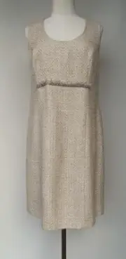 Diana Ferrari Beige Weave Cocktail Dress Beads & Sequin Trim size 14