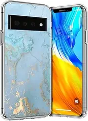 for Google Pixel 6A Case Rockdex Clear TPU Frame+Back Print Cover Airbag Shockproof Tough(Blue,for Pixel 6A)