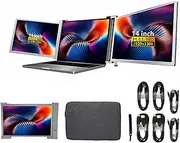 Triple Portable Monitor for Laptop for 15 to 17.3 Inch Laptops, 14 Inch 1920x1200 IPS Dual Screen Laptop Screen Extender with Retractable Stand, for Win, for OS X