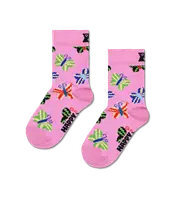 Pink Butterfly Crew Socks Pink, Green, Black, Blue, Light Pink