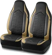 Skechers Memory Foam Car Seat Covers, Leather High Back Seat Covers Quilting Design,Waterproof Sports Car Seat Covers Front Seats,Airbag Compatible, Universal Fit for Most Cars, SUVs,Trucks,Beige