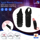 2X Penis Sleeve Male Delay Premature Ejaculation Cock Ring Sex Toy Erection Aid