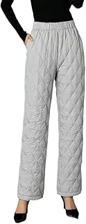 [HEYDHSDC] Women Fashion Winter Warm Down Cotton Pants Padded Quilted Thicken Trousers Elastic Waist Lightweight Casual Pants