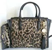 Brahmin Aubree Satchel Snow Leopard Snowfall Leather Bag+Wallet+Tassel NWT*HTF