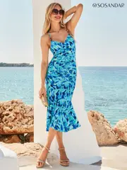 Sosandar Blue Cross Back Midi Dress (W91945) | $173