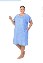 Aria Cotton Blend Nightgown Blue Floral Round Neck hidden Side Pockets 5x