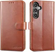 [Lensun] Leather Case for Samsung Galaxy A35, Genuine Leather Case Foldable [Card Slot] [RFID Protection] [Stand Function] Mobile Phone Case Flip for Samsung A35 5G - Dark Brown