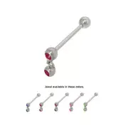 BodyJewelryOnline Tongue Ring with Dangle Double Gem Bead