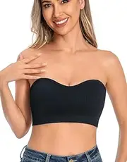 [Bzzerumy] Strapless Bra Black - Women's Push Up without Underwire - Strong Hold Strapless Bra - Women's Bandeau Top