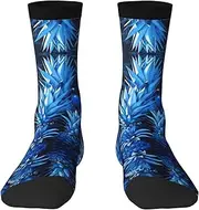 [JEJEA] Blue pineapple print Socks For Men and Women Men's Moisture Control Crew Socks Gifts For Golf, Hunting, Camping