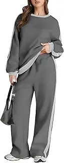 [Herseas] Women 2 Piece Outfits Color Block Sweatsuit Casual Fleece Lounge Matching Sets