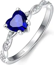 [BONLAVIEGEM] 1.25ct Womens Blue Heart Promise Ring 925 Sterling Silver Heart Cut 6X6mm Simulated Blue Sapphire Ring Blue Topaz Engagement Ring Twisted Vine Paved Cubic Zirconia Size 5-10