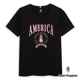 【Hush Puppies】女裝 T恤 經典品牌立體鋼模刺繡狗T恤(黑色 / 43211211)