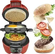 Mini Grill Burger Maker, Electric Breakfast Muffin Maker Sandwich Maker, with Egg Cooking Ring, Removable and Easy to Clean, Indicator Light, Non-Stick Pan, for Family Breakfast red
