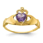 14k Yellow Gold CZ June Birthstone Claddagh Heart Ring Gift for Mother