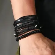 Black Spike Cuff Bracelet 4pc Wrist Rock Edgy PU Leather Goth Grunge CyberPunk