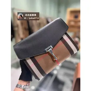 (二手品）BURBERRY 博柏利 HOUSE格紋拼皮革小型斜背包 棕/黑色 3980826 斜背包 斜挎