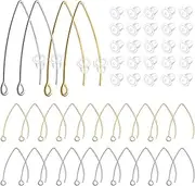 40pcs Stainless Steel Earrings Hooks Hypoallergenic V-shape Ear Wire Connectors and 40pcs Clear Bullet Earring Backs Replacements for DIY Dangle Earrings Jewelry Making, 2 Colors
