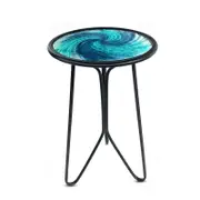 Catzon Patio Side Table with Metal Frame & Glass Tabletop for Indoor Outdoor-Wave