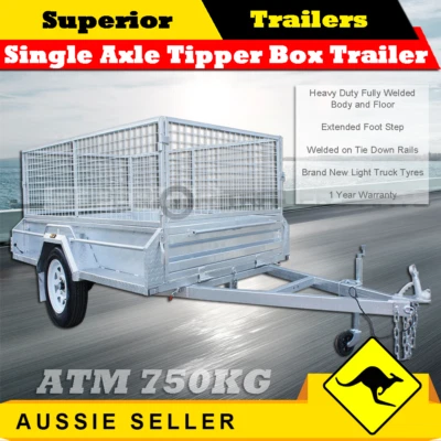 SUPERIOR 8x5 Single Axle Tipper Box Trailer With 600mm Cage - ATM 750KG