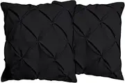 Euro Sham Covers 26x26 Set of 2 Black Pinch Pleated 600 Thread Count 100% Egyptian Cotton Euro 26x26 Pillow Covers Cushion Cover Cases Soft Skin Friendly European Size Decorative Square Pillow Shams