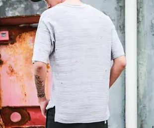 FINDSENSE MD 日系 潮 男 時尚 灰色 特色口袋 彩點 圈邊 短袖T恤 特色短T 學生T恤