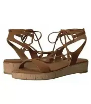 FRYE Womens Miranda Platform Sexy Flirty Ankle Tie Sandals Brown Suede Cork 8.5
