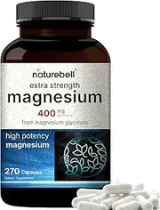 NatureBell Magnesium Glycinate 400mg, 270 Capsules - 100% Chelated for Max Absorption - Bioavailable Mineral Supplement for Muscle, Joint, Enzyme, & Heart Health (90 Servings)
