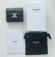CELINE Small Flap Wallet Triomphe In Shiny Calfskin Black Silver Hardware RARE