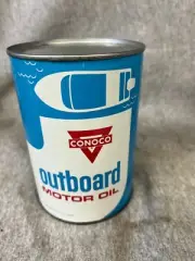 NEAR MINT ~ BOAT GRAPHIC ~ 1950s era CONOCO OUTBOARD MOTOR OIL Old 1 qt. Tin Can