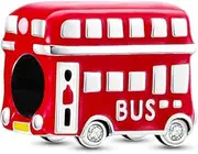 [Generic] M&S London Bus Charm I Love London Red Double Decker Charm Bead Pendant, 925 Sterling Silver Dangle Charm, Compatible With Pandora & European Bracelet �, Metal