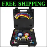 Heavy-Duty AC Manifold Gauge Set with Color-Coded Hoses - Quick Connection