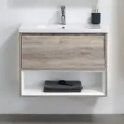 RC-395 600mm-1500mm White Oak Timber Wood Grain Vanity Towel Shelf w Ceramic Top