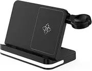 Black,3 in 1 Foldable Charging Station, Fast Charging Wireless Charger Stand for Samsung Galaxy S24 Ultra/S23 Ultra/S22/Z Flip 6/Fold 6, Galaxy Watch Ultra/7/6/5, Galaxy Buds 2/2 Pro
